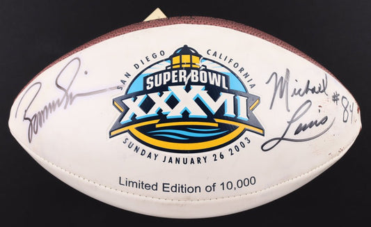 Boomer Esiason & Michael Lewis Signed LE NFL Super Bowl XXXVII Logo Football (Beckett) - Price Is Right Miami