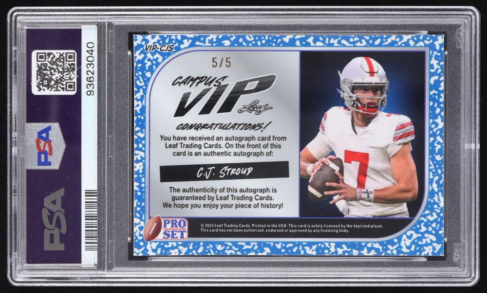 CJ Stroud 2023 Pro Set Metal Campus VIP Autographs Crystal Pink #VIPCJS RC #5/5 (PSA 9) Rookie Card | Serially Numbered...