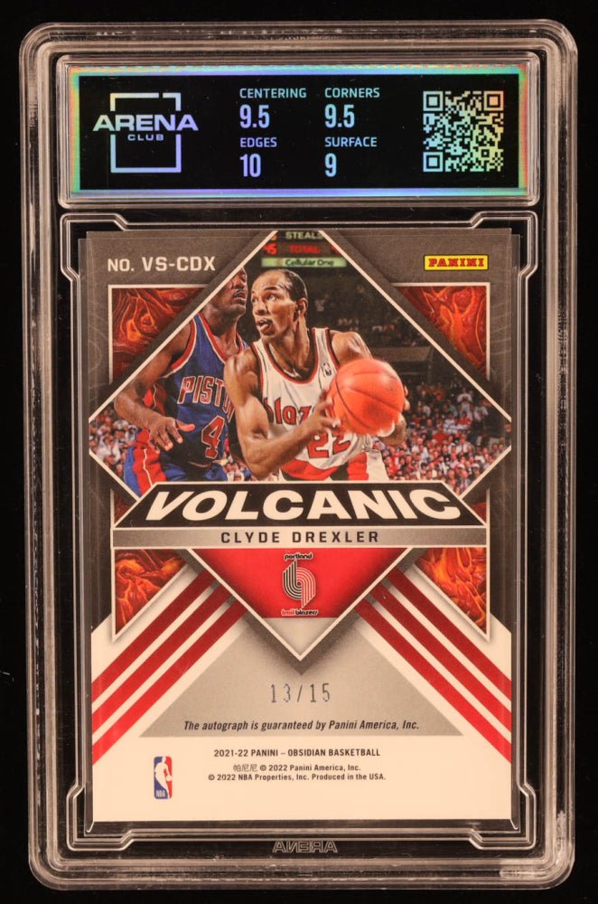 Clyde Drexler 2021-22 Panini Obsidian Volcanic Signatures Electric Etch Green #22 #13/15 (Arena 9.5 | Autograph ), Sports...