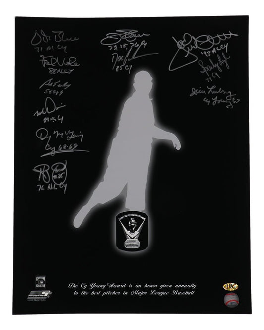 Cy Young Award Winners 16x20 Photo Signed by (11) with Frank Viola, Denny McClain, Bob Turley, Sparky Lyle with (11) Cy Young Award Year Inscriptions (MAB) - Price Is Right Miami