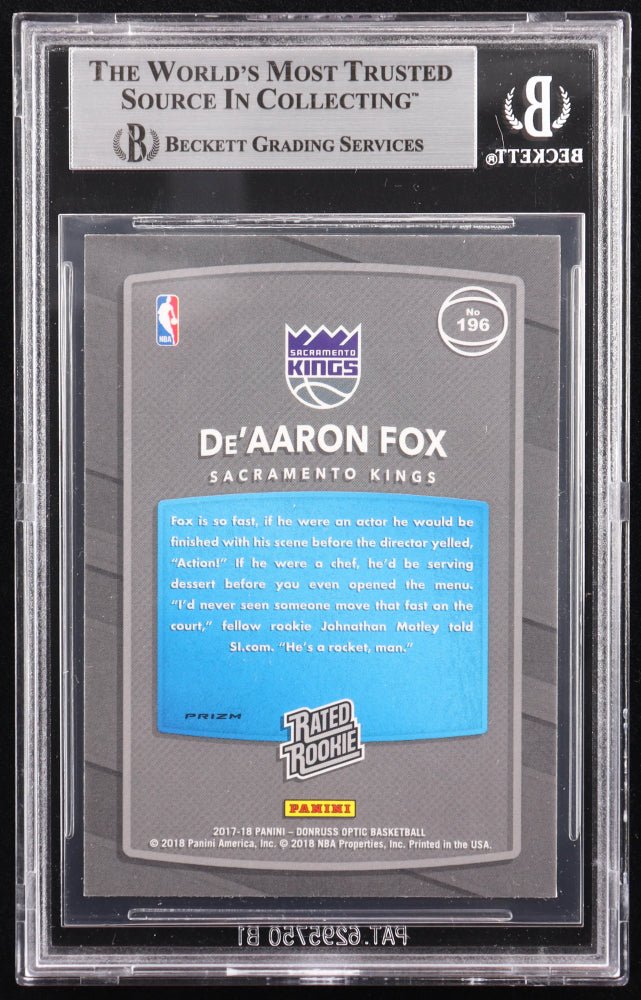 De'Aaron Fox Signed 2017-18 Donruss Optic Holo #196 RR RC (BGS), Sports Card