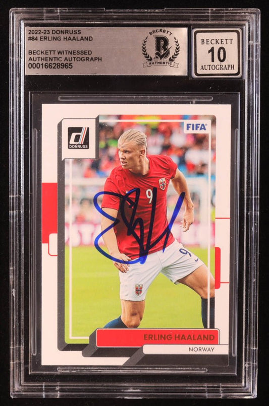 Erling Haaland Signed 2022-23 Donruss #84 (BGS | Auto 10) Beckett Witnessed - Price Is Right Miami