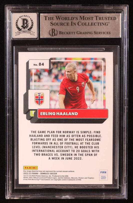 Erling Haaland Signed 2022-23 Donruss #84 (BGS | Auto 10) Beckett Witnessed - Price Is Right Miami