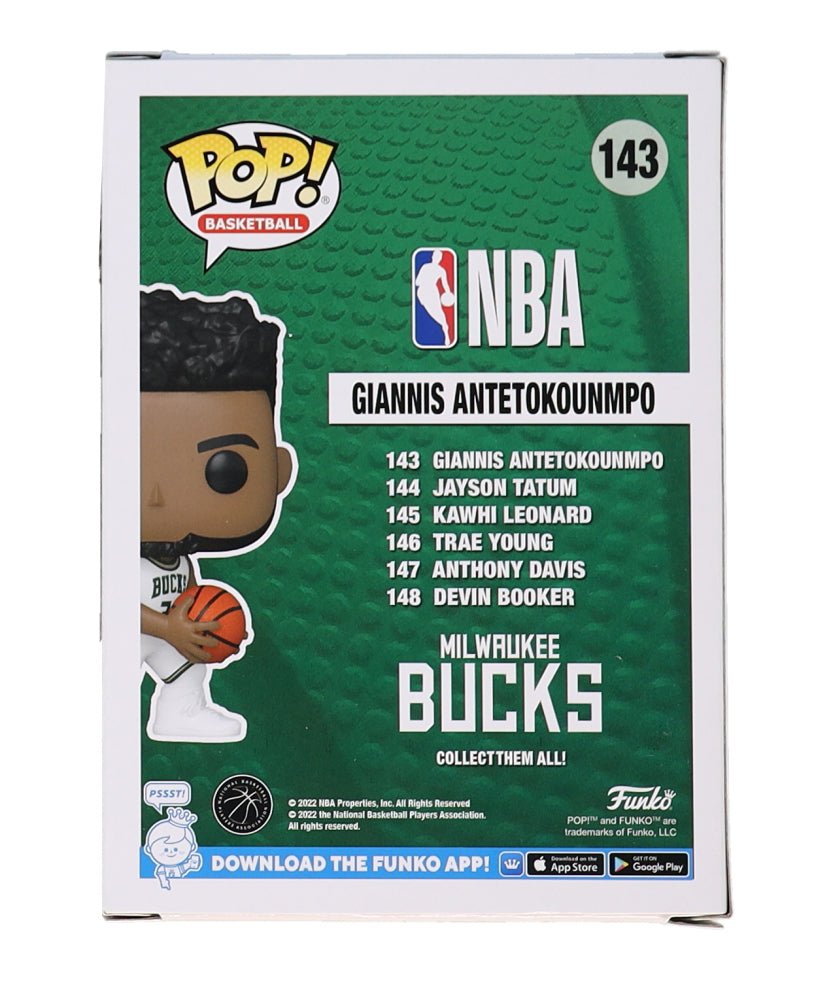 Giannis Antetokounmpo Signed Bucks #143 Funko Pop! Vinyl Figure (JSA) JSA Witnessed (view 3)
