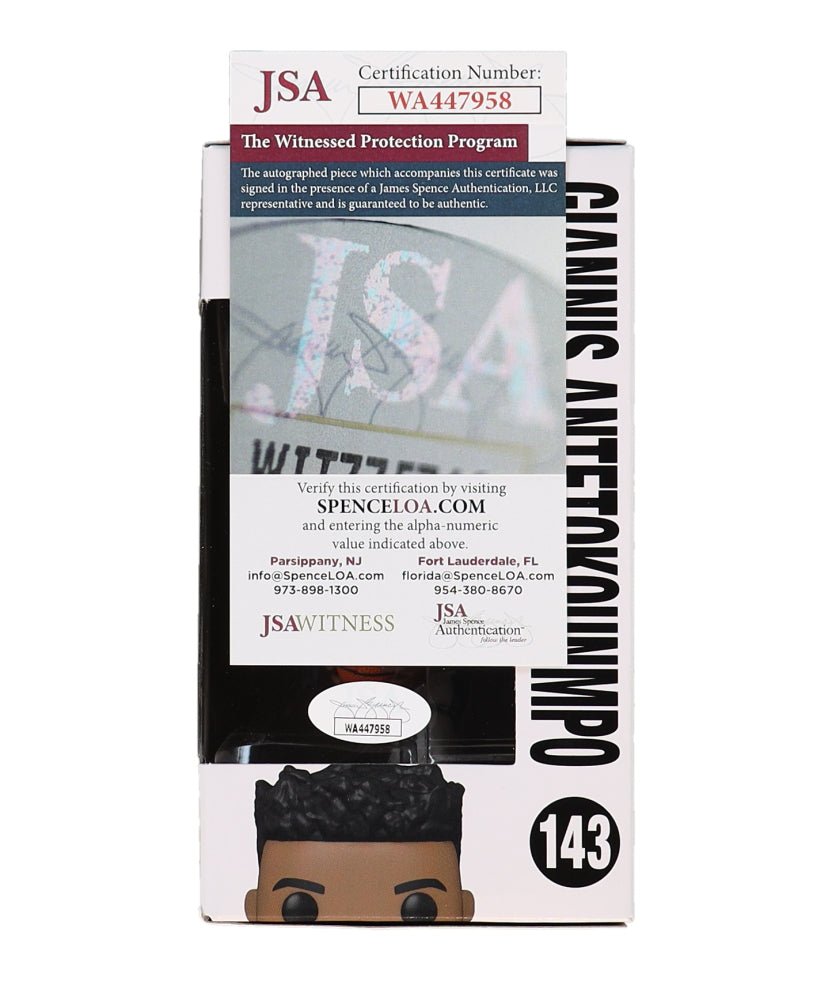 Giannis Antetokounmpo Signed Bucks #143 Funko Pop! Vinyl Figure (JSA) JSA Witnessed (view 2)