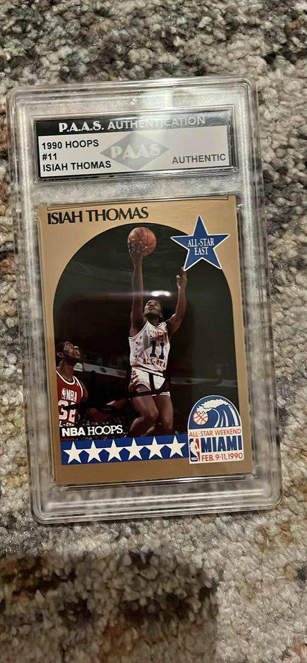 1990 Isiah Thomas NBA Hoops basketball card authenticated by P.A.A.S. featuring All-Star Weekend Miami design