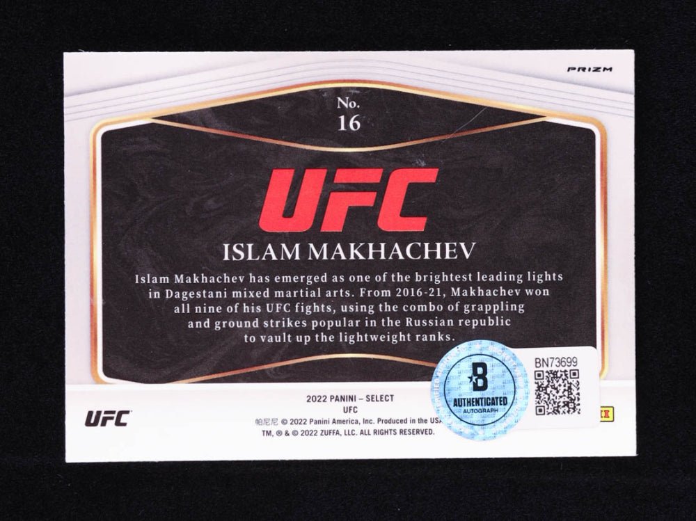 Islam Makhachev Signed 2022 Select UFC Global Icons Prizms Flash #16 (Beckett), Sports Card (view 2)