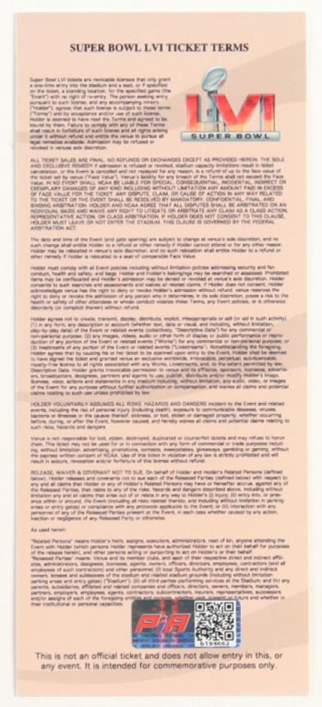 Ja'Marr Chase Signed Super Bowl LVI Commemorative Ticket (PIA) Cincinnati Bengals vs Los Angeles Rams - Price Is Right Miami