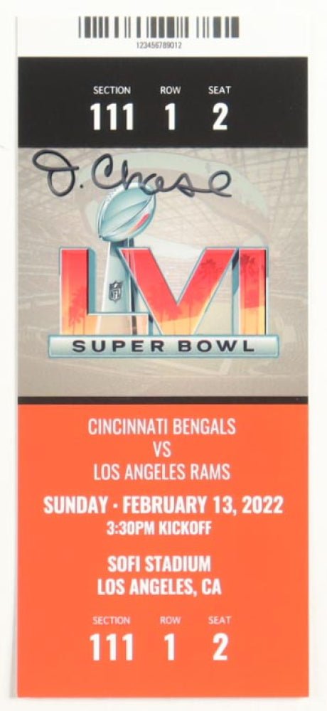 Ja'Marr Chase Signed Super Bowl LVI Commemorative Ticket (PIA) Cincinnati Bengals vs Los Angeles Rams - Price Is Right Miami