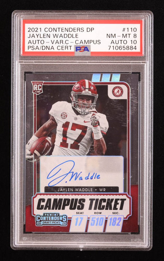 Jaylen Waddle 2021 Contenders Draft Picks Campus Ticket Autographs Variations #110 RC (PSA 8 | Autograph Grade 10) - Price Is Right Miami