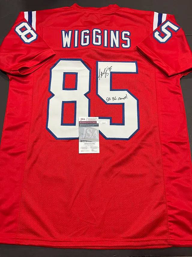 Jermaine Wiggins New England Patriots Autographed & Inscribed Custom Football Jersey JSA W coa - Price Is Right Miami