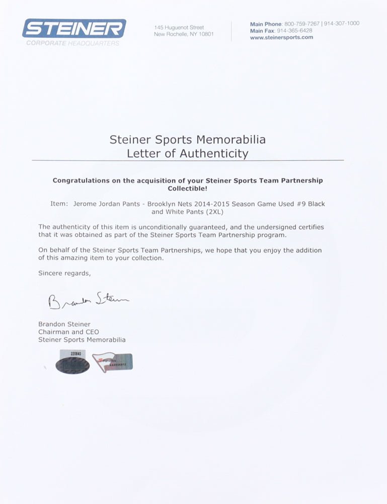 Jerome Jordan Game-Used Nets Warm-Up Set (Steiner & Fanatics), Autographed Memorabilia (view 3)