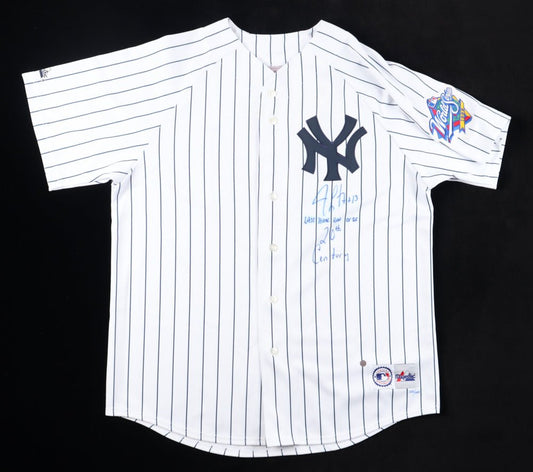Jim Leyritz Signed Yankees Jersey With 1999 World Series Patch Inscribed "Last Home Run Of The 20th Century" (PSA & Goldin) - Price Is Right Miami