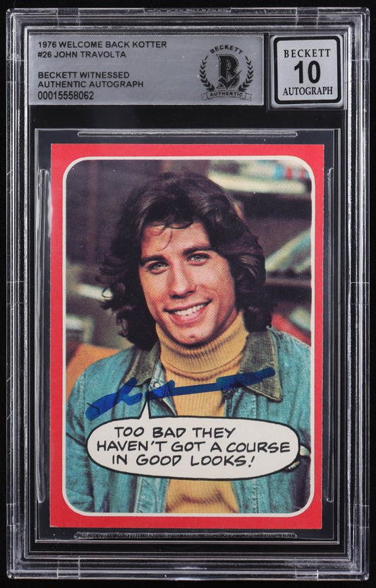 John Travolta Signed 1976 Topps Welcome Back Kotter #26 Too Bad They Haven't Got A Course In.. (BGS | Autograph Grade 10) - Price Is Right Miami