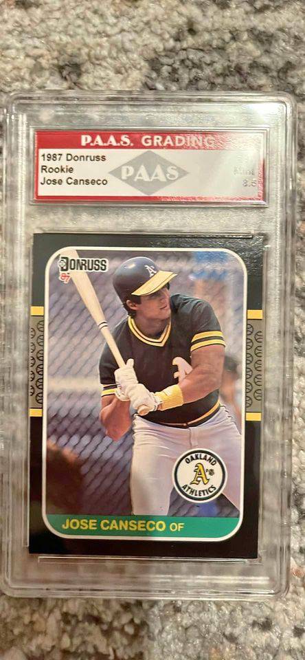1987 Donruss Rookie Jose Canseco baseball card graded 8.5 by PAAS in protective case