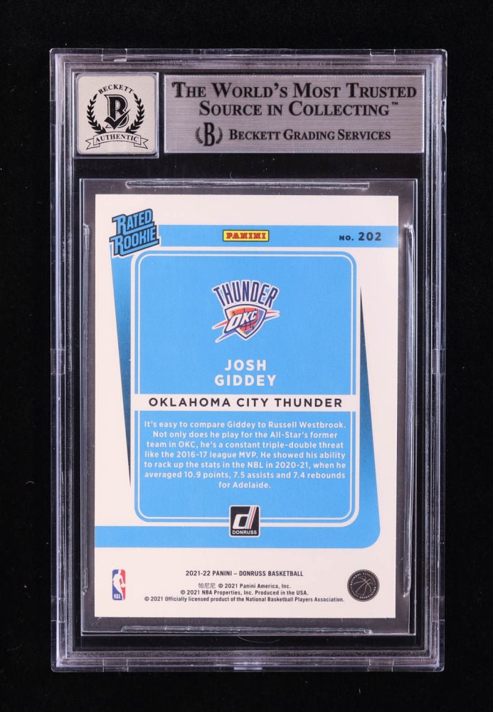 Josh Giddey Signed 2021-22 Donruss #202 RR RC (BGS | Auto 10) Rookie Card | Beckett Witnessed (view 2)