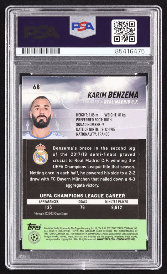 Karim Benzema Signed 2021-22 Stadium Club Chrome UEFA Champions League #68 (PSA) - Price Is Right Miami