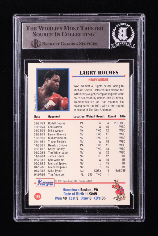 Larry Holmes Signed 1991 Kayo #189 (BGS), Sports Card (view 2)