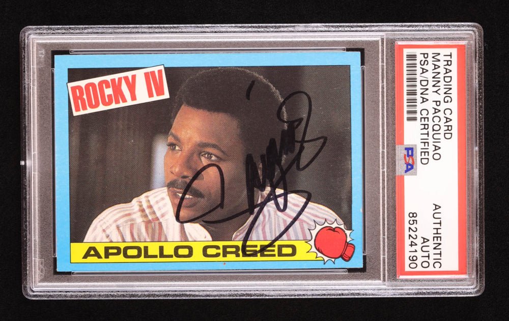 Manny Pacquiao Signed 1985 Topps Rocky IV #3 Apollo Creed (PSA), Sports Card (view 2)