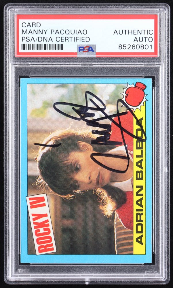 Manny Pacquiao Signed 1985 Topps Rocky IV #4 Adrian Balboa (PSA), Sports Card (view 2)