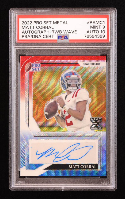 Matt Corral 2022 Pro Set Metal Autographs Red White and Blue Wave #PAMC1 RC #2/7 (PSA 9 | Autograph Grade 10) - Price Is Right Miami