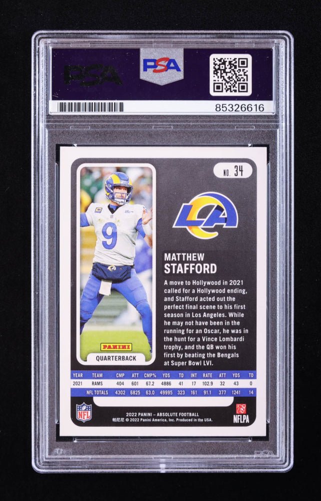 Matthew Stafford Signed 2022 Absolute #34 (PSA), Sports Card (view 2)