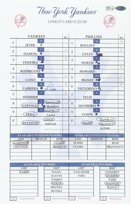 Melky Cabrera Signed Yankees 11x17 Lineup Card (Steiner & MLB) - Price Is Right Miami