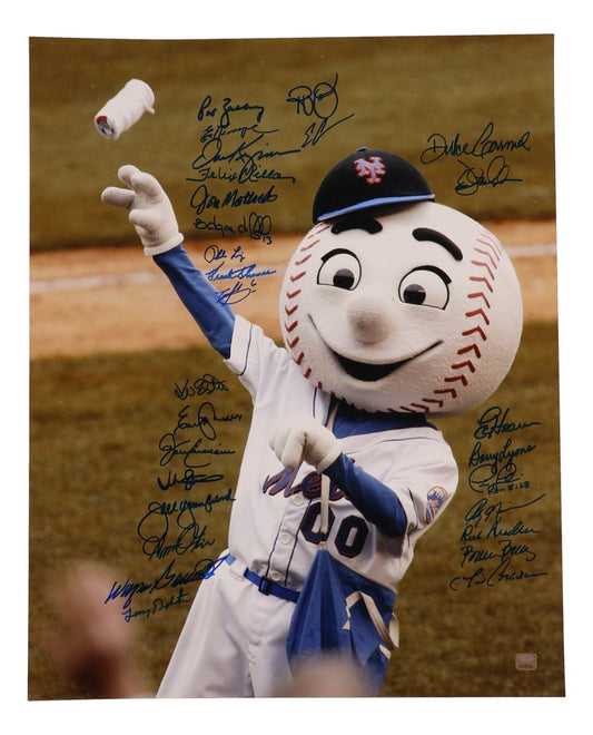 Mr. Mets 16x20 Photo Signed by (28) with Lenny Dykstra, Kevin Elster, Tim Corcoran, Dave Magadan (JP Sports) - Price Is Right Miami