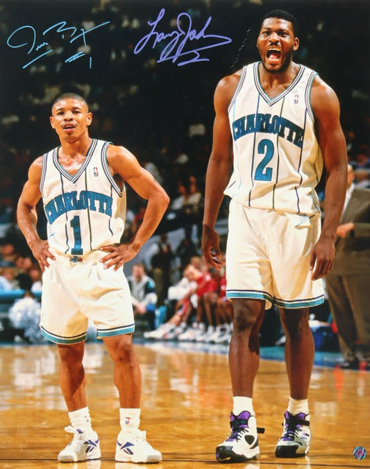 Muggsy Bogues & Larry Johnson Signed Hornets 16x20 Photo (AWM) Charlotte Hornets - Price Is Right Miami