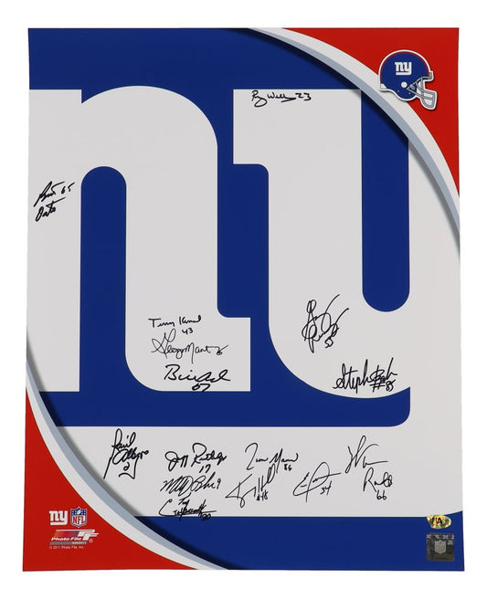 New York Giants 16x20 Photo Team-Signed by (15) with Terry Kinard, Bart Oates, Gary Reasons, William Roberts, Elvis Patterson, Raul Allegre (MAB) - Price Is Right Miami
