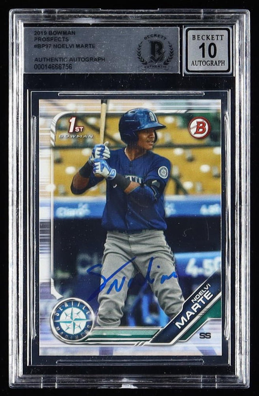 Noelvi Marte Signed 2019 Bowman Prospects #BP97 RC (BGS | Autograph Graded BGS 10) - Price Is Right Miami