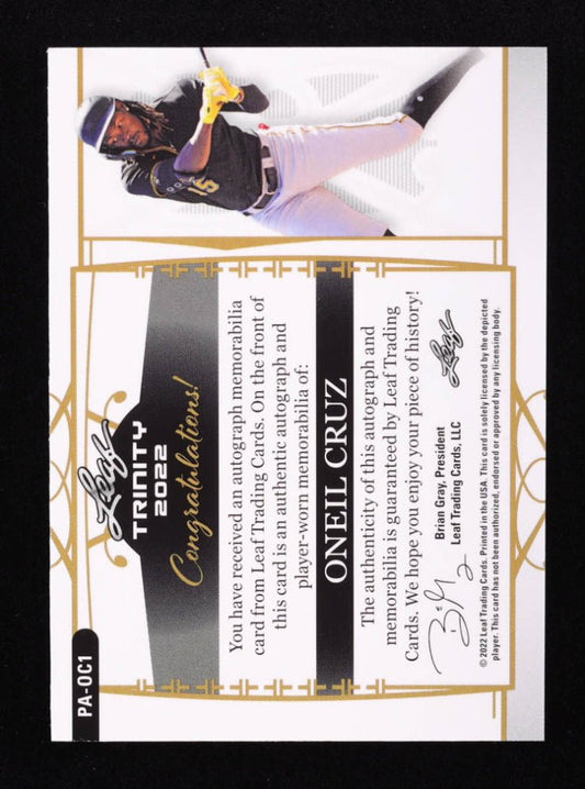 Oneil Cruz 2022 Leaf Trinity Patch Autographs Silver Foil #PAOC1 RC #35/99 - Price Is Right Miami