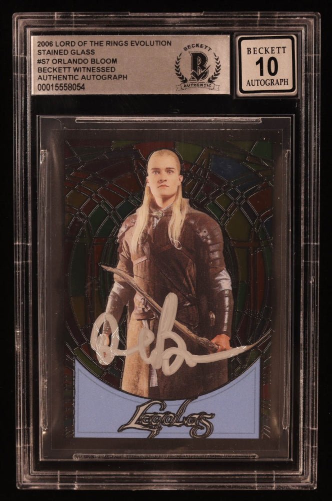 Orlando Bloom Signed 2006 Topps Lord of the Rings Evolution Stained Glass #S7 Legolas (BGS | Auto 10) Beckett Witnessed,...