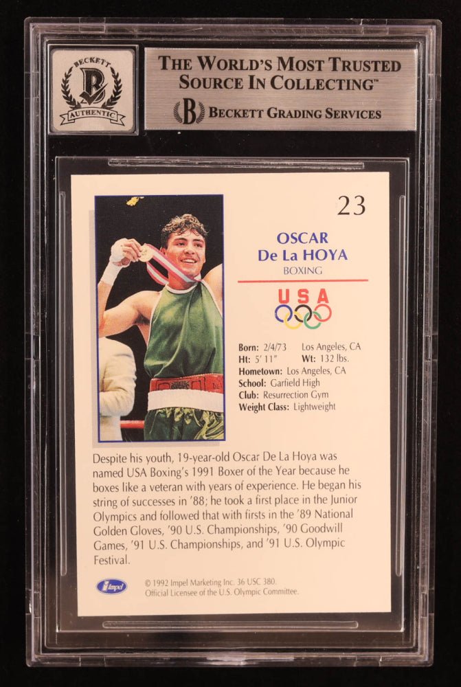 Oscar De La Hoya Signed 1992 Impel U.S. Olympic Hopefuls #23 (BGS | Auto 10), Sports Card (view 2)