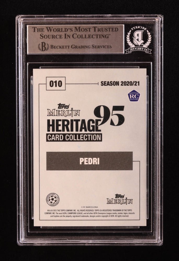 Pedri Signed 2020-21 Merlin Heritage 95 UCL #10 RC (BGS) Rookie Card | Beckett Witnessed (view 2)