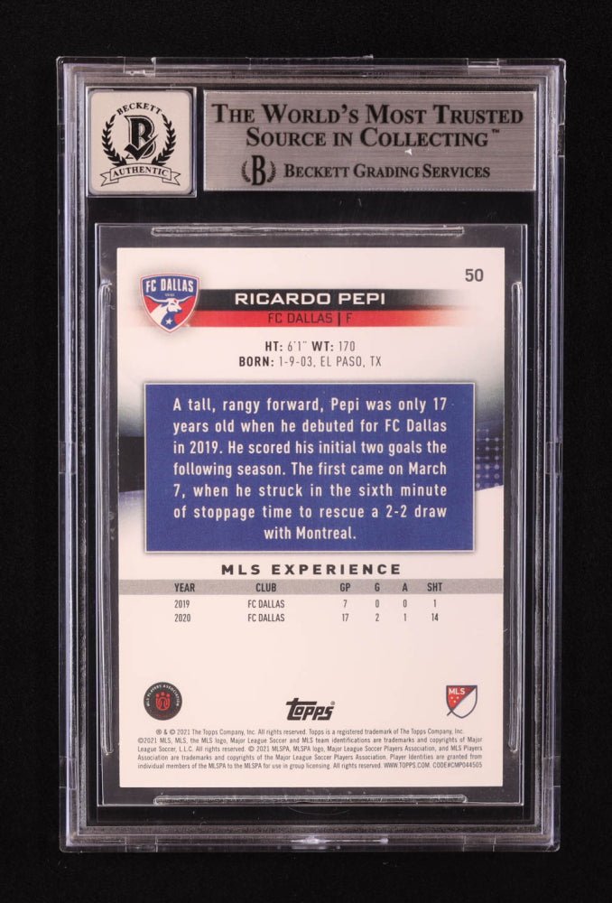Ricardo Pepi Signed 2021 Topps MLS #50 (BGS | Auto 10), Sports Card (view 2)