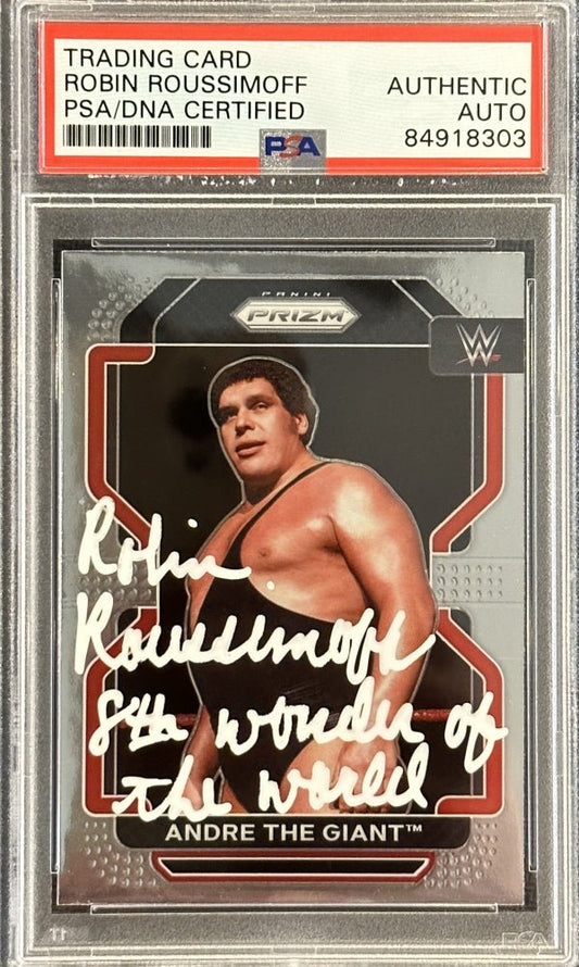 Robin Roussimoff Signed 2022 Panini Prizm WWE Andre the Giant #200 Inscribed "8th Wonder of the World" (PSA) - Price Is Right Miami