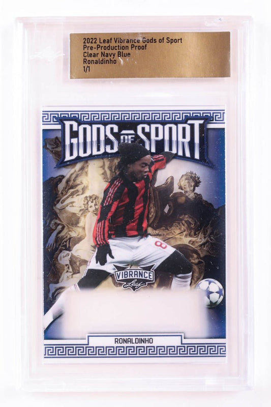 Ronaldinho 2022 Leaf Vibrance Gods of Sport Pre-Production Proof Clear Navy Blue #1/1 (Leaf) - Price Is Right Miami