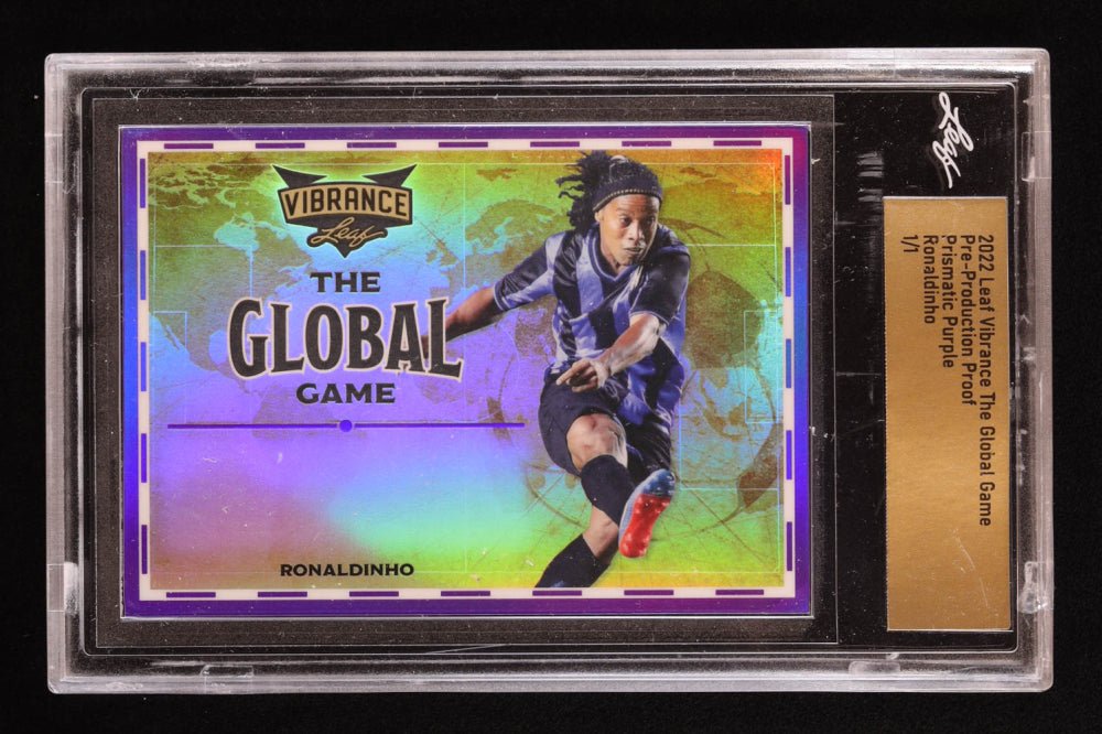 Ronaldinho 2022 Leaf Vibrance The Global Game Pre-Production Proof Prismatic Purple #1/1 (Leaf) - Price Is Right Miami