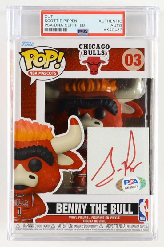 Scottie Pippen Signed Cut with Chicago Bulls #03 "Benny The Bull" Funko Pop! Vinyl Figure (PSA) - Price Is Right Miami