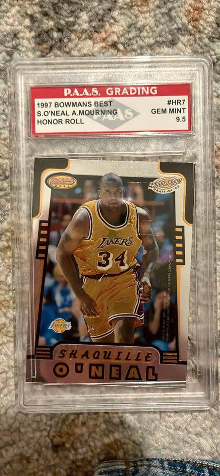 1997 Shaquille O’Neal Lakers basketball card graded Gem Mint 9.5 with certificate of authenticity