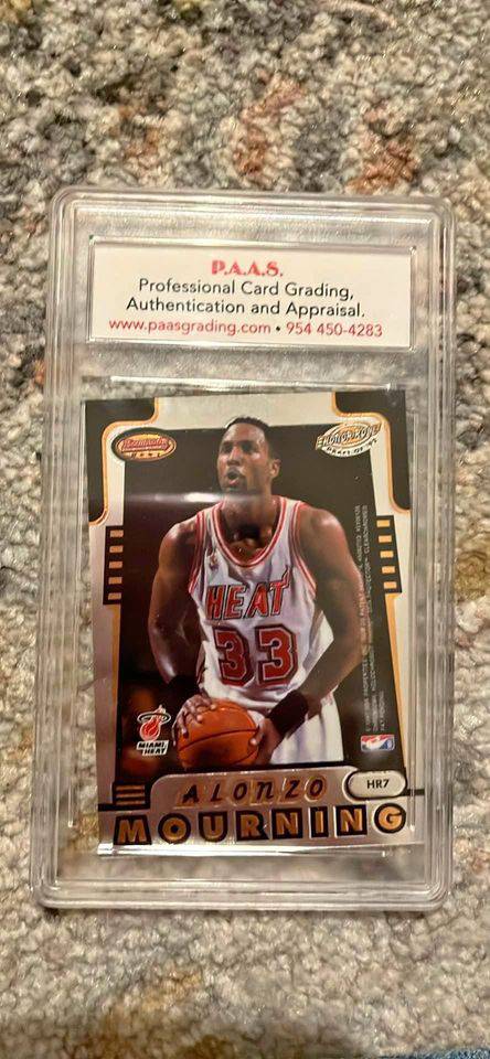 Alonzo Mourning Miami Heat basketball card graded and authenticated by PAAS in protective case