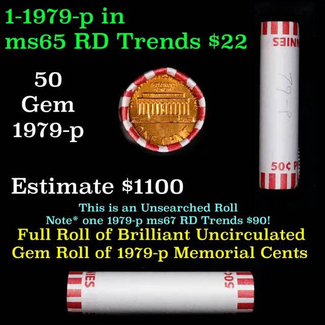 1979-P Lincoln Cent Shotgun Roll, 50 Coins (Bank Wrapped), Coin
