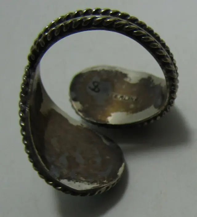 Sleeping Beauty Turquoise Bypass Ring, Sterling Silver, Southwestern Feather Design, Jewelry (view 3)