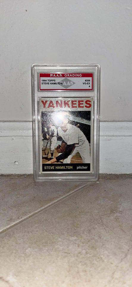 1964 Topps Steve Hamilton Yankees baseball card graded VG-EX 4 in protective plastic case