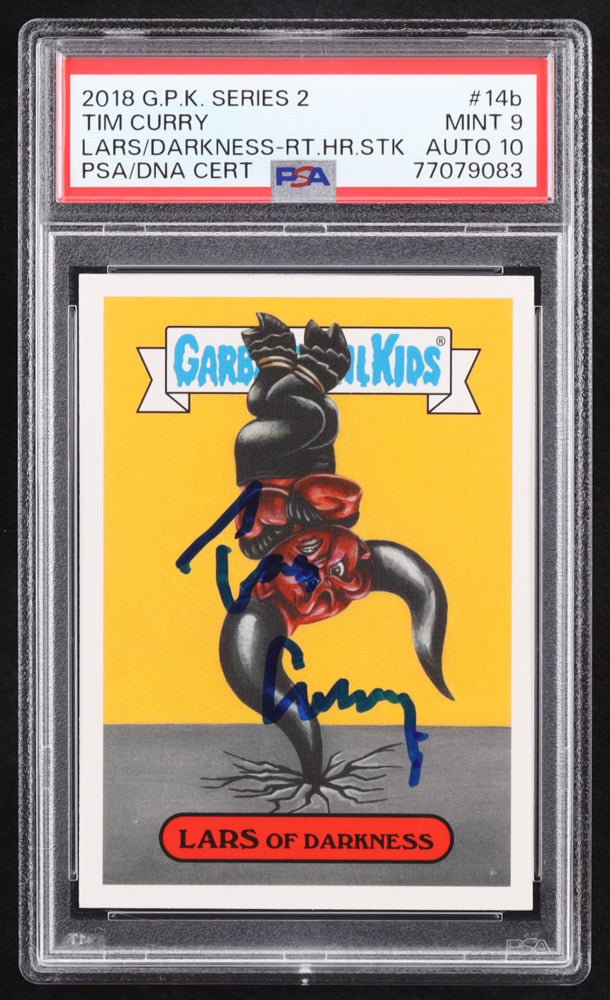 Tim Curry Signed 2018 Topps Garbage Pail Kids Oh The Horror-ible! #RH14b Lars of Darkness (PSA 9 | Auto 10), Sports Card