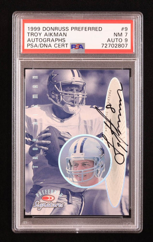 Troy Aikman 1999 Donruss Preferred QBC Autographs #9 (PSA 7 | Autograph Graded PSA 9) - Price Is Right Miami