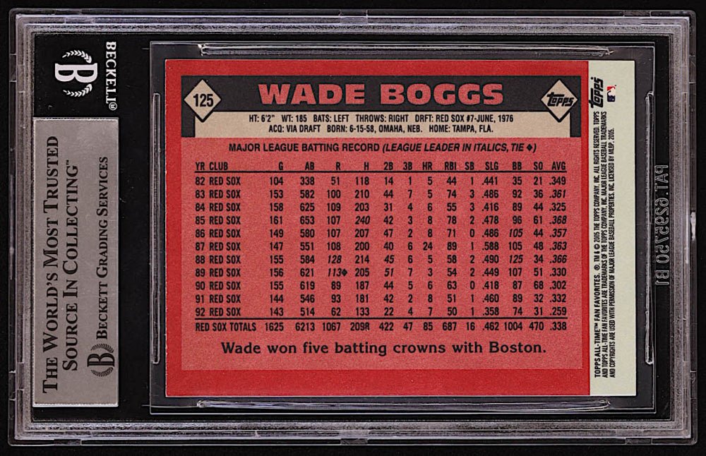 Wade Boggs Signed 2005 Topps Fan Favorites #125 (BGS), Sports Card