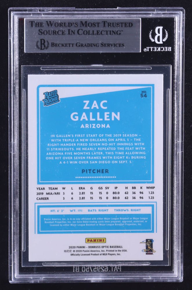 Zac Gallen Signed 2020 Donruss Optic #54 RR RC (BGS) Rookie Card (view 2)