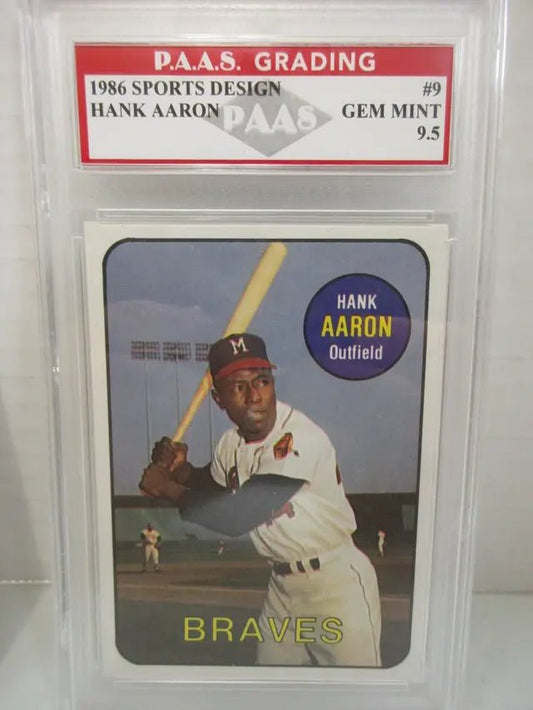 Hank Aaron Milwaukee Braves 1986 Sports Design #9 graded PAAS Gem MInt 9.5 - Price Is Right Miami